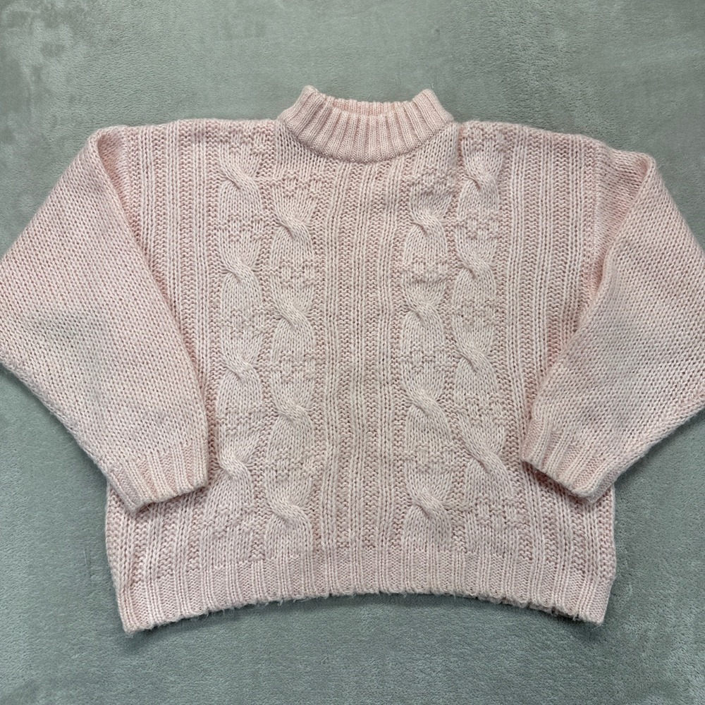 Vintage Maggie Lawrence Sweater Women's Large Pink Cable‎ Knit Mock Neck Chunky